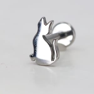 Titanium ASTM F136 (in65) Cat Silhouette Internally Threaded  1mm- 1.6mm (18ga-14ga) Suitable for Conch, Helix, Cartilage, Tragus, Lobe