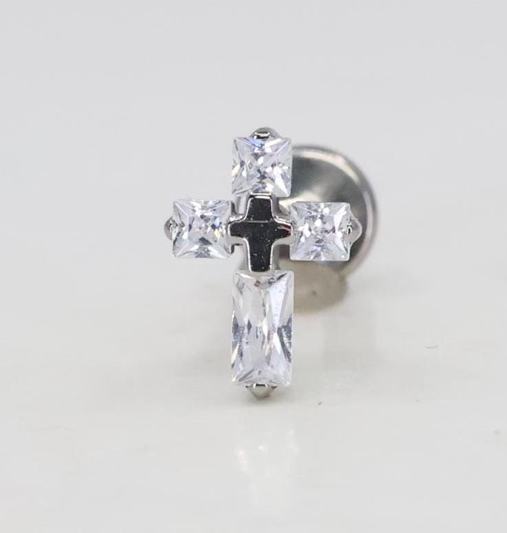 Orecchini A Croce In Argento 925 Ipoallergenici Con Chiusura A Vite - Donne, Trago, Cartilagine, Regalo