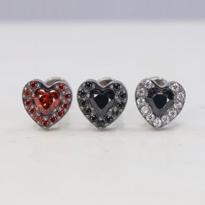 Titanium ASTM F136 (in288) Zirconia Heart Internally Threaded Attachment 1mm-1.6mm (18ga-14ga) Suitable Conch, Helix, Cartilage, Tragus