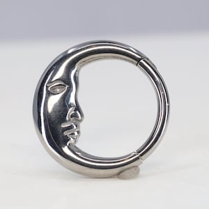 Aro con bisagra de clicker de titanio ASTM F136 Moon, Luna, Vintage Moon de 1,2 mm (calibre 16) Adecuado para caracola, hélice, cartílago, trago, plano, lóbulo