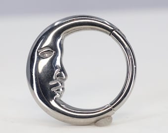 Titanium ASTM F136 Moon, Luna, Vintage Moon clicker hinged hoop 1.2mm (16ga) Suitable for Conch, Helix, Cartilage, Tragus, Flat, Lobe
