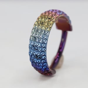 Titanium ASTM F136 (cl81) Rainbow Anodised Hammered, Dimpled Metal hinged hoop 1.2mm (16ga) Suitable Conch, Helix, Cartilage, Tragus, Lobe