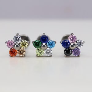 Titanium ASTM F136 (in106) Zirconia Flower Internally Threaded Attachment 1mm-1.6m (18ga-14ga) Conch, Helix, Cartilage, Tragus, Lobe