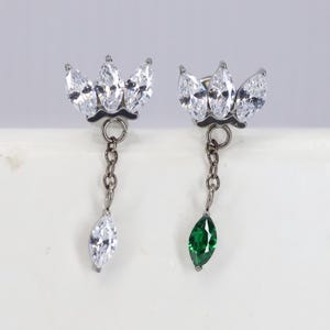 Titanium ASTM F136 (in276) Marquise Dangle Internally Threaded 1.2mm (16ga) Conch, Helix, Cartilage, Tragus, Lobe