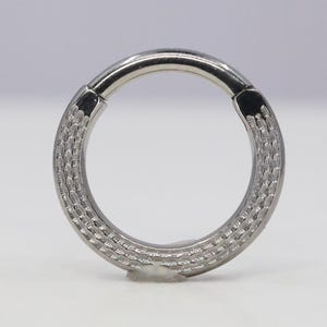 Titanium ASTM F136 (cl100) Textured/ Dimpled clicker hinged hoop 1.2mm (16ga) Daith, Helix, Cartilage, Septum, Rook, Lobe