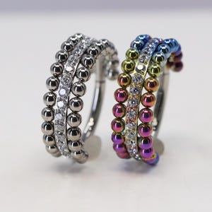 Titanium ASTM F136 (cl52) Zirconia and beaded Clicker hinged hoop 1.2mm (16ga) Daith, Helix, Cartilage, Septum, Rook, Lobe