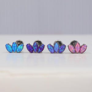 Titanium ASTM F136 (in198) Fire Opal Fan Internally Threaded Attachment 1mm-1.6mm (18ga-14ga) Suitable Conch, Helix, Cartilage, Tragus