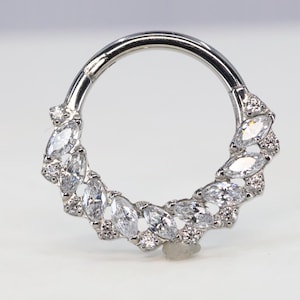 Titanium ASTM F136 Multi Zirconia clicker hinged hoop 1.2mm (16ga) Suitable for Daith, Helix, Cartilage, Septum, Rook, Lobe