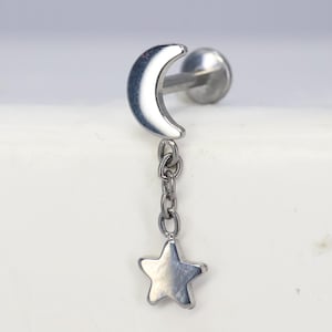 Titanium ASTM F136 (in232) Moon and Star Dangle Internally Threaded 1mm-1.6mm (18ga-14ga) Suitable Conch, Helix, Cartilage, Tragus, Lobe