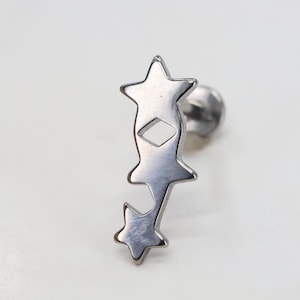 Titanium ASTM F136 (in256) sterboog, vallende ster met interne schroefdraad 1 mm-1,6 mm (18ga-14ga) Geschikte conch, helix, kraakbeen, tragus, kwab