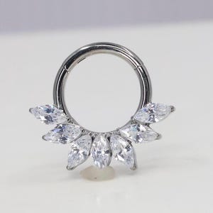 Titanium ASTM F136 (cl117) Zirconia set clicker hinged hoop 1.2mm (16ga) Suitable for Conch, Helix, Cartilage, Tragus, Flat, Lobe, daith