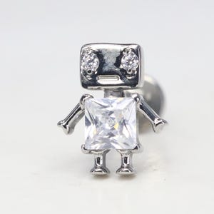 Titanium ASTM F136 (in303) Zirconia Set Robot Internally Threaded 1mm-1.6mm (18ga-14ga) Suitable Conch, Helix, Cartilage, Tragus, Lobe