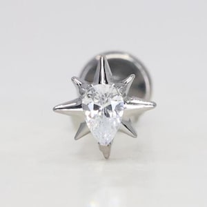 Titanium ASTM F136 (in06) Tiny Pear Drop Star Internally Threaded Attachment 1mm-1.6mm (18ga-14ga) Suitable Conch, Helix, Cartilage, Tragus