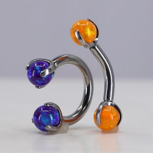 Titanium ASTM F136 Internally Threaded Fire Opal Curved Barbell, Horseshoe 1.6mm (14ga) suitable for conch, helix, septum, cartilage ect