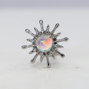 Titanium ASTM F136 Jelly Opal Sun, Blazing Star met interne schroefdraad 1,2 mm (16ga) Geschikt voor conch, helix, kraakbeen, tragus en kwab