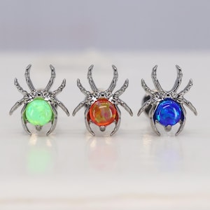 Titanium ASTM F136 (in334) Fire Opal Spider Internally Threaded  1.0mm-1.6mm (18ga-14ga) Suitable for Conch, Helix, Cartilage, Tragus, Lobe