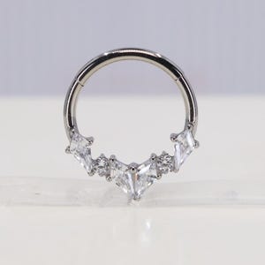 Titanium ASTM F136 (cl145) Diamond Zirconia clicker hinged hoop 1.2mm (16ga) Suitable for Daith, Helix, Cartilage, Septum, Rook, Lobe