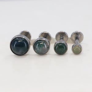 Titanium ASTM F136 (in46) Moss Agate Internally Threaded 1mm-1.6mm (18ga-14ga) Suitable Conch, Helix, Cartilage, Tragus, Lobe