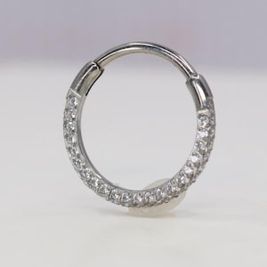 Titanium ASTM F136 (cl27) Zirconia Set on Three Sides clicker hinged hoop 1.0mm (18ga) Daith, Helix, Cartilage, septum, daith, Lobe