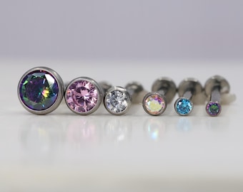 Titanium ASTM F136 (tl01) Zirconia Bezel Threadless- Push Pin Suitable for Conch, Helix, Cartilage, Tragus, Flat, Lobe, Conch, Philtrum etc