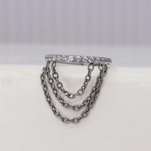 Titanium ASTM F136 (cl26) Zirconia set clicker hinged hoop 1.2mm (16ga) Suitable for Conch, Helix, Cartilage, Tragus, Flat, Lobe, daith