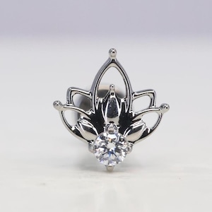 Titanium ASTM F136 (in283) Zirconia Lotus, Flower  Internally Threaded 1mm-1.6mm (18ga-14ga) Suitable Conch, Helix, Cartilage, Tragus, Lobe