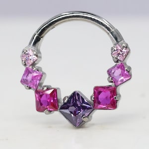 Titan ASTM F136 (cl104) Zirkonia Quadrate Clicker Klappcreolen 1.2 mm (16ga) Geeignet für Daith, Helix, Knorpel, Septum, Rook, Lobe