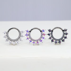 Titanium ASTM F136 (cl10) Ice Crystal clicker hinged hoop 1.2mm (16ga) Suitable for Daith, Helix, Cartilage, Septum, Rook, Lobe