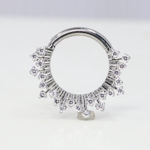 Titanium ASTM F136 (cl01) Fireworks, Ice Crystal Clicker hinged hoop 1.2mm (16ga) Suitable for Daith, Helix, Cartilage, Septum, Rook, Lobe