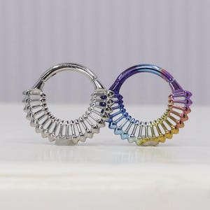Titanium ASTM F136 (cl91) Filigree clicker hinged hoop 1.2mm (16ga) Suitable for Conch, Helix, Cartilage, Tragus, Flat, Lobe, daith