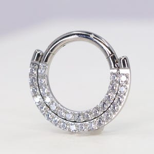 Titanium ASTM F136 (cl124) Zirconia Double Hoop Clicker, hinged hoop 1.2mm (16ga) Suitable for Conch, Cartilage, Septum, Helix, Lobe, Rook