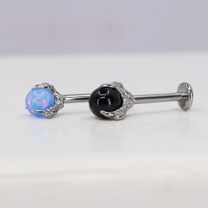 Titanium ASTM F136 Dragon Claw, Onyx  Fire Opal Internally Threaded  1.2mm (16ga) Suitable for Conch, Helix, Cartilage, Tragus, Lobe