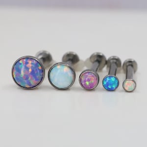 Titanium ASTM F136 (tl03) Fire Opal Bezel Threadless- Push Pin 0.8mm-1.6mm (20ga-14ga) Helix, Cartilage, Tragus, Flat, Lobe, Conch, Philtrum