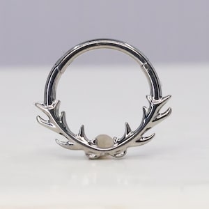 Titanium ASTM F136 (cl07) Antlers Clicker, hinged hoop 1.2mm (16ga) Suitable for Conch, Cartilage, Septum, Helix, Lobe, Rook