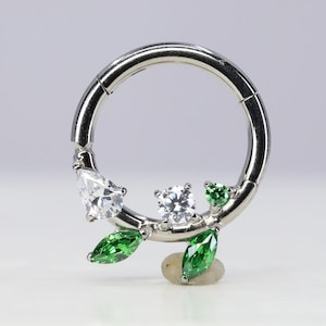 Titanium ASTM F136 (cl105) Vine Zirconia clicker hinged hoop 1.2mm (16ga) Suitable for Helix, Cartilage, Septum, Daith, Lobe, Rook
