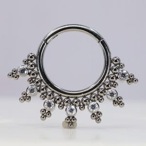 Titanium ASTM F136 (cl113) Zirconia Beaded Mandala Clicker, hinged hoop 1.2mm (16ga) Suitable Conch, Cartilage, Septum, Helix, Lobe, Rook