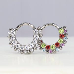 Titanium ASTM F136 (cl44) Beaded Zirconia Clicker, hinged hoop 1.2mm (16ga) Suitable for Conch, Cartilage, Septum, Helix, Lobe, Rook