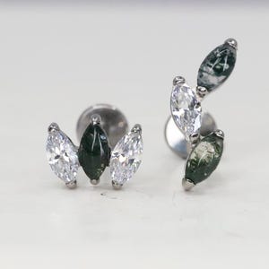 Titanium ASTM F136 in122) Moss Agate and Zirconia Internally Threaded Attachment 1.2mm (16ga) Suitable Conch, Helix, Cartilage, Tragus, Flat