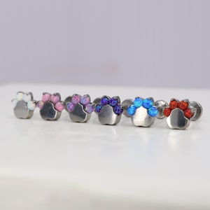 Titanium ASTM F136 (in180) Fire Opal Cat Paw Internally Threaded 1mm-1.6mm (18ga-14ga) Suitable Conch, Helix, Cartilage, Tragus, Lobe