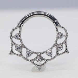 Titanium ASTM F136 (cl130) Lattice, Lace Zirconia Clicker, hinged hoop 1.2mm (16ga) Suitable for Conch, Cartilage, Septum, Helix, Lobe, Rook