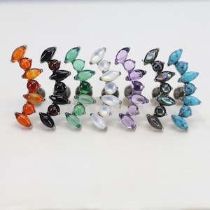 Titanium ASTM F136 (in327) Natural Stone Fan Internally Threaded Attachment 1mm-1.6mm (18ga-14ga)  Conch, Helix, Cartilage, Tragus