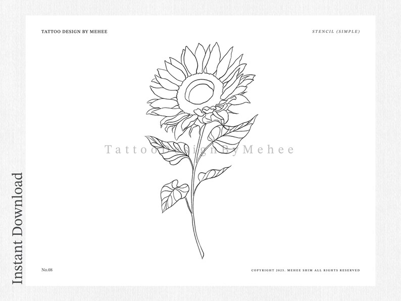 Printable Sunflower Tattoo Design&stencil Instant Download Tattoo