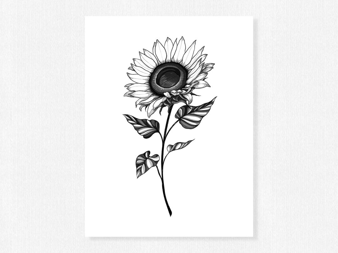 Printable Sunflower Tattoo Design&stencil Instant Download Tattoo