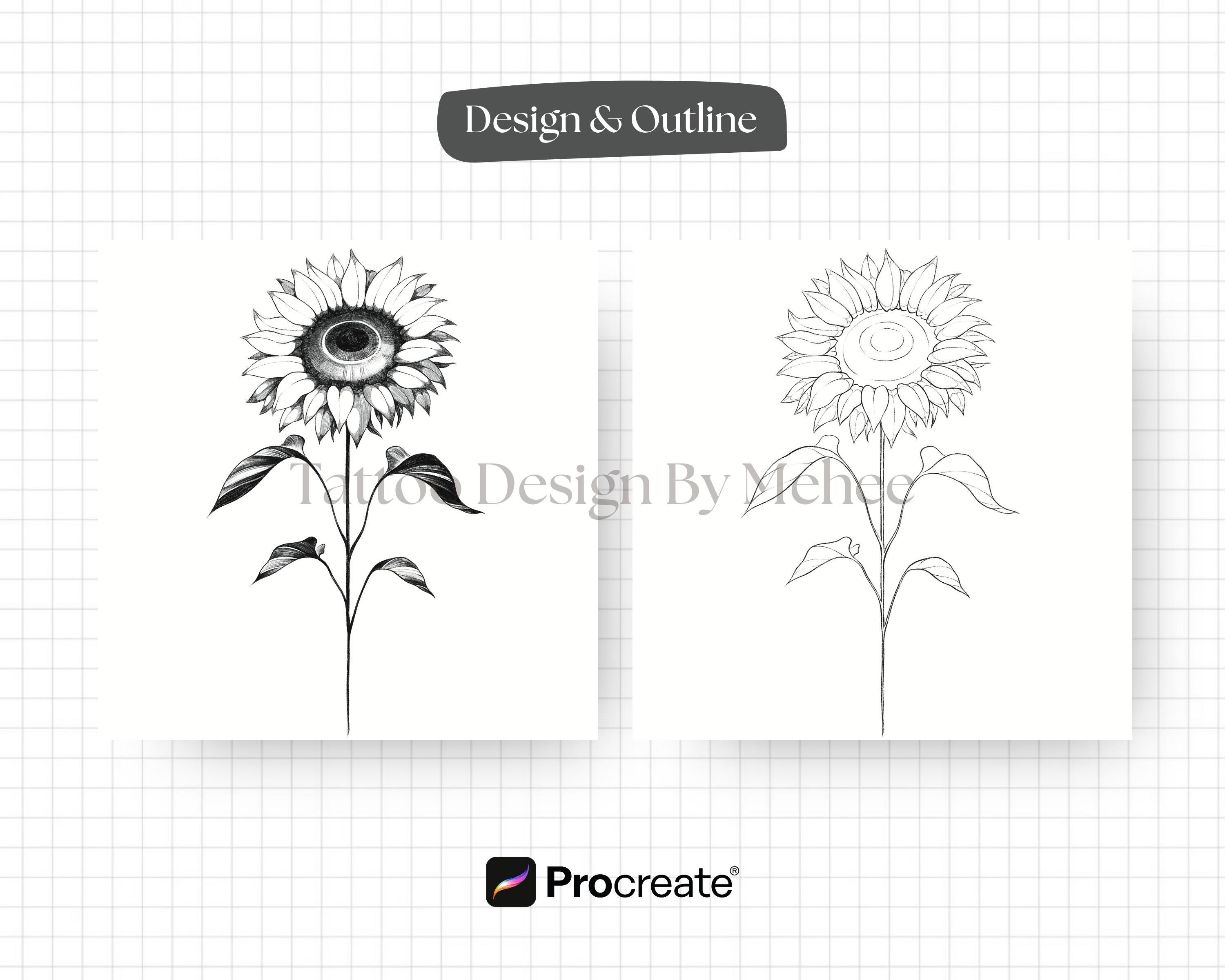 Fine Line Flower Tattoo Stamps for Procreate | Botanical Brush Set ...