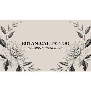 Printable Botanical Flower Tattoo Design Bundle Tattoo Design & Stencil Floral Line Art Digital Download