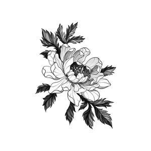 Peony Flower Tattoo Design&Stencil | Instant Download | Tattoo Design | Black and Grey