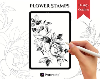 Fine Line Flower Tattoo Stamps for Procreate | Botanical Brush Set (Digital Download)