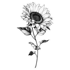 Sunflower Tattoo Design & Stencil Instant Download Black and Grey Floral Tattoo Flash Printable Line Art Tattoo Artist