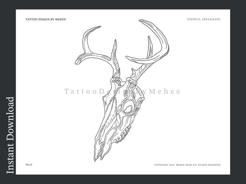 Gothic Style Deer Skull Tattoo Printable Design&stencil for New ...
