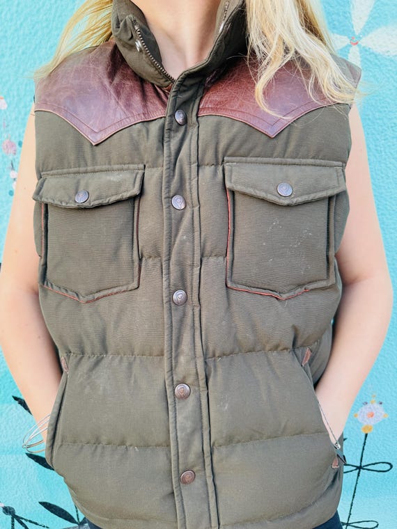 Vintage Trailwear by Penfield Puffer Vest With Leather Detail 